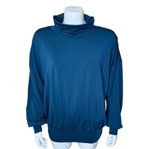 Garnet Hill Turtleneck Dolman Top L Pullover Tencel Lyocell Teal Blue NWT